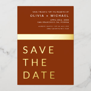 Terracotta Gold Save the Date Elegante Folieneinladung