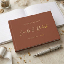 Terracotta Gold Script Modernes Foto Hochzeit