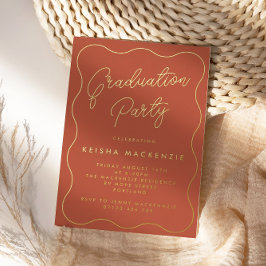 Terracotta & Gold Squiggle Graduation Party Folieneinladung