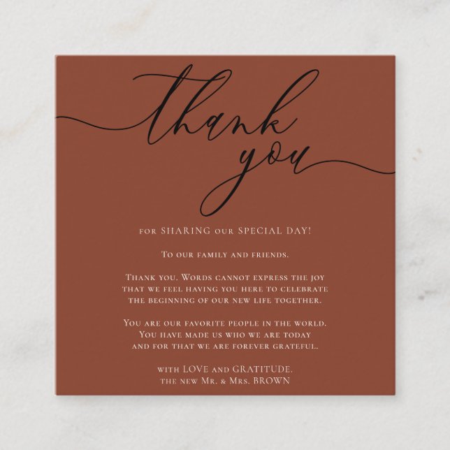 Terracotta Gratitude Styling Script Vielen Dank Begleitkarte (Vorderseite)