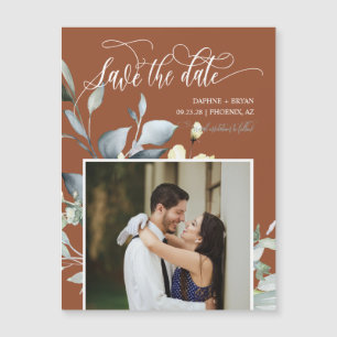 Terracotta Green Blätter Save the Date Foto Magnet