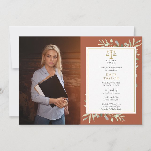 Terracotta Greenera Law School Abschluss Foto Einladung (Vorderseite)