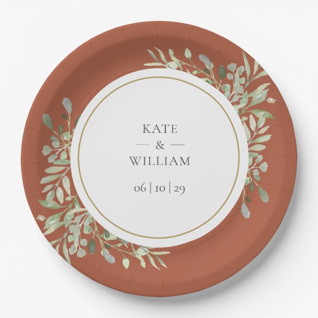 Terracotta Greenerity Foliage Wedding Pappteller (Vorderseite)