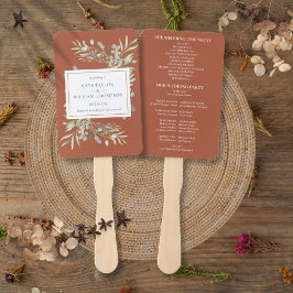 Terracotta Greenerity Wedding Program Hand Fan Fächer