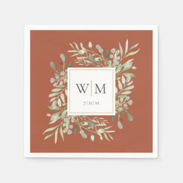 Terracotta Greenery Gold Monogram Serviette