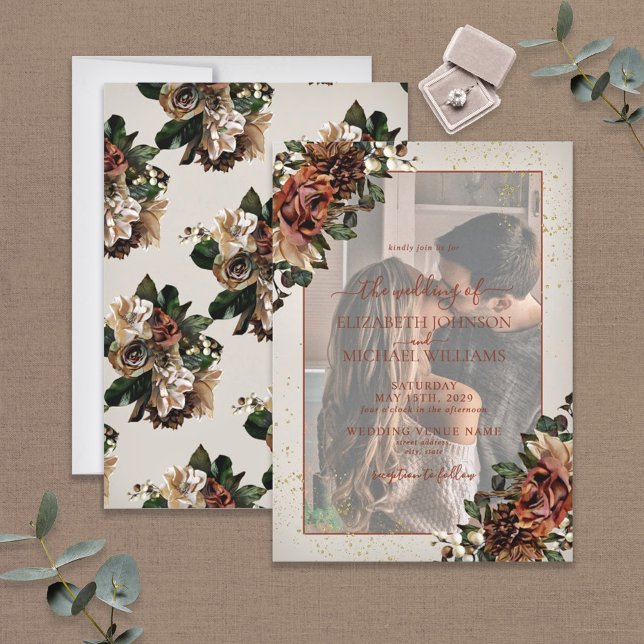 Terracotta Greenery Vellum Overlay Foto Wedding Einladung (Von Creator hochgeladen)