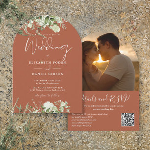 Terracotta-Grünpflanzen-QR-Code-Foto-Tor-Hochzeit Einladung