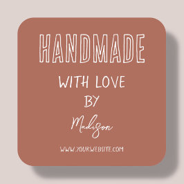 Terracotta | Handgefertigt mit Liebe Quadratischer Aufkleber