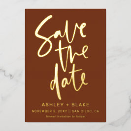 Terracotta Handgeschriebenes Skript-Foto Save the  Folieneinladung