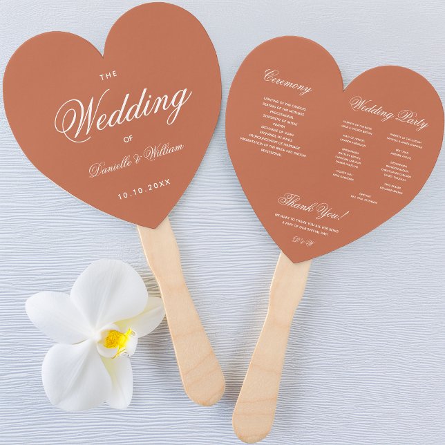 Terracotta Heart Elegantes Script Wedding Program Fächer (Von Creator hochgeladen)