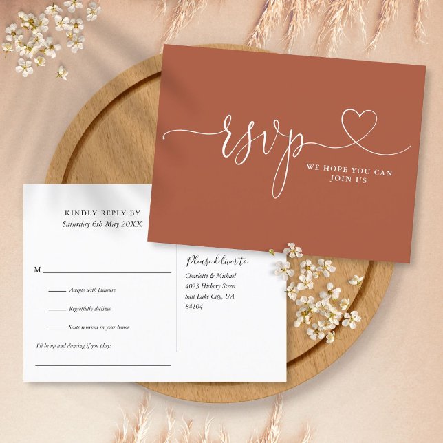 Terracotta Heart Song Request RSVP Card Einladungspostkarte (Von Creator hochgeladen)