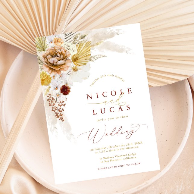 Terracotta Herbst Herbst Boho Pampas Grass Wedding Einladung (Von Creator hochgeladen)