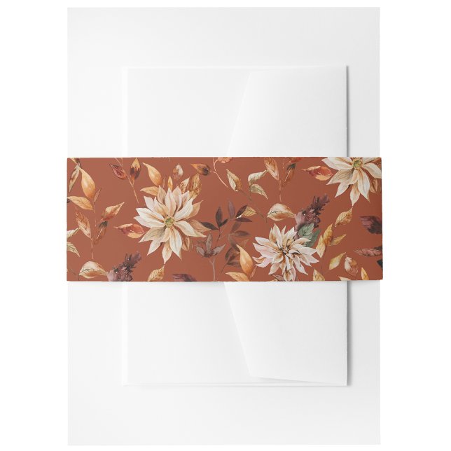 Terracotta Herbsteinladung Bauchband Einladungsbanderole (Floral Terracotta Autumn Leaves Invitation Belly Band by Painted Paperie
)