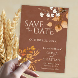 Terracotta Herbstleaves Boho Hochzeit im Herbst Save The Date