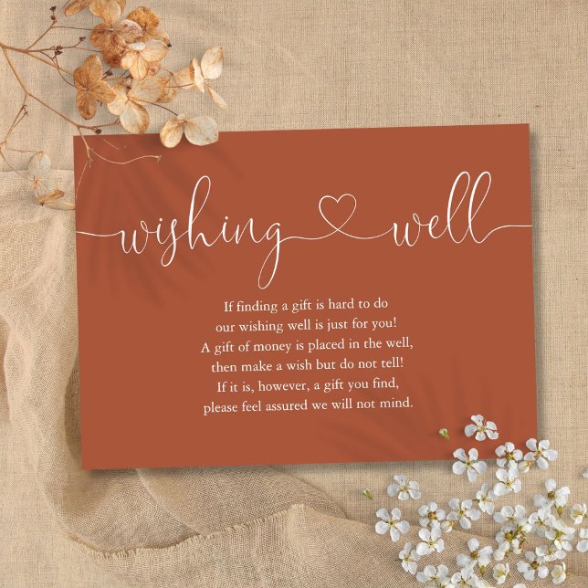 Terracotta Herz-Script wünschen gute Hochzeit Begleitkarte (Terracotta Heart Script Wishing Well Wedding Enclosure Card)