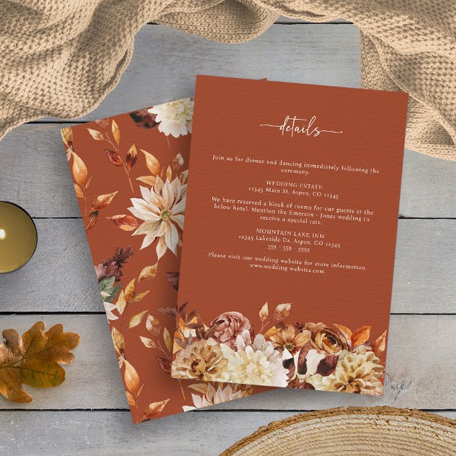 Terracotta-Hochzeit im Herbst Begleitkarte (Elegant Terracotta Fall Leaves Wedding Enclosure Card by Painted Paperie)