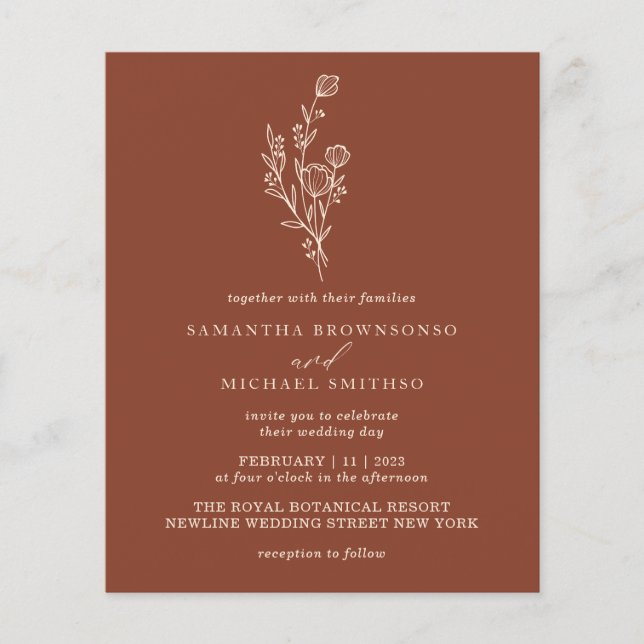 Terracotta Ivory Bouquet Modernes Budget Botanisch Flyer (Vorne)