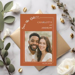 Terracotta ivory photo wedding Save the Date
