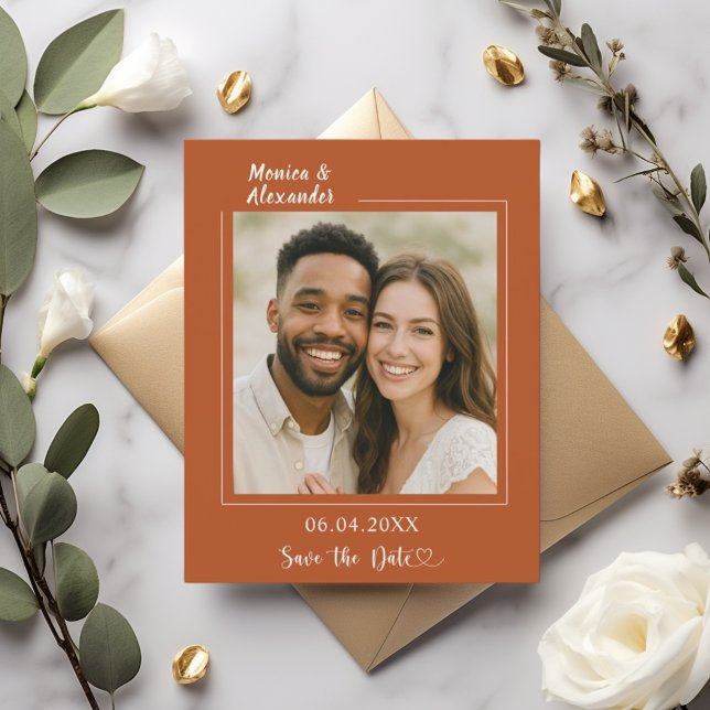 Terracotta ivory photo wedding Save the Date card (Von Creator hochgeladen)