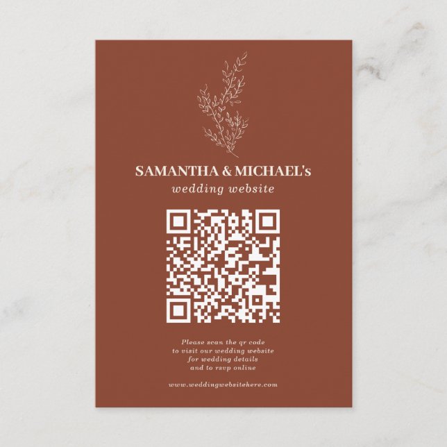 Terracotta Ivy Floral Qr Wedding Website Begleitkarte (Vorderseite)