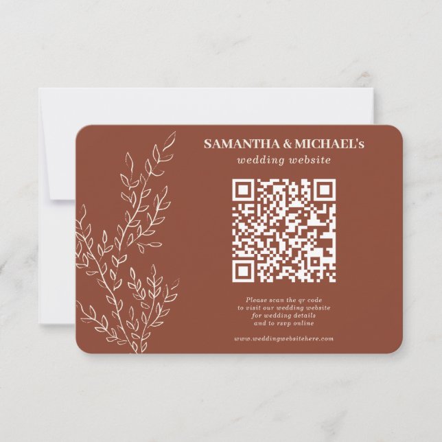 Terracotta Ivy Floral Qr Wedding Website Detail RSVP Karte (Vorderseite)