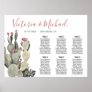 Terracotta Khaki Cactus Mexican Seating Chart Poster