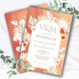 Terracotta & Khaki Palm Blätter Tropische Hochzeit Einladung