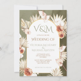Terracotta & Khaki Palm Blätter Tropische Hochzeit Einladung