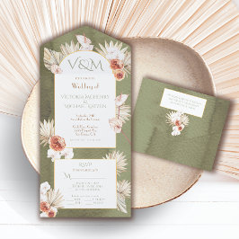 Terracotta & Khaki Palm Blätter Wedding All In One Einladung