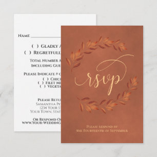 Terracotta Laurel Verlasse Rustikale Hochzeit RSVP Karte