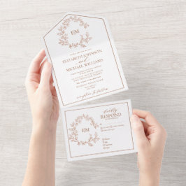 Terracotta Leafy Wappen Monogram Wedding All In One Einladung