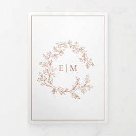 Terracotta Leafy Wappen Monogram Wedding Dreifach Gefaltete Einladung