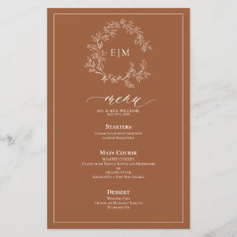 Terracotta Leafy Wappen Monogram Wedding Menu