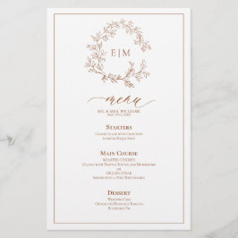 Terracotta Leafy Wappen Monogram Wedding Menu