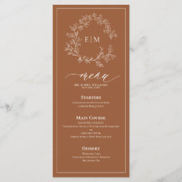 Terracotta Leafy Wappen Monogram Wedding Menu Menükarte