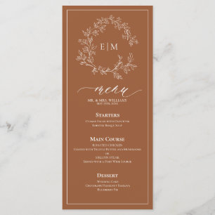 Terracotta Leafy Wappen Monogram Wedding Menu Menükarte