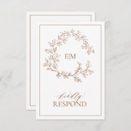 Terracotta Leafy Wappen Monogram Wedding RSVP Card