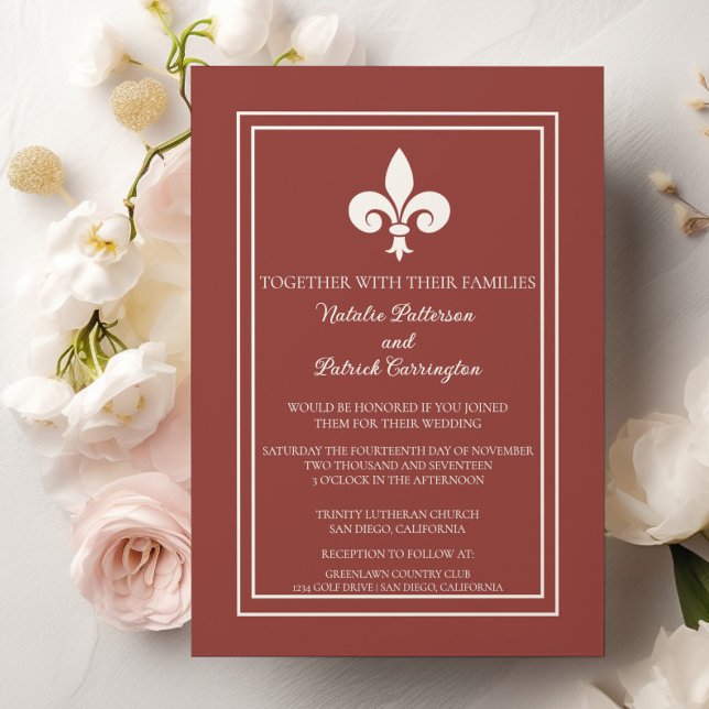 Terracotta Lilie Wedding Einladung (Terracotta Fleur de Lis Wedding Invitation)