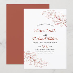Terracotta line art Branch und Blätter Hochzeit im Einladung