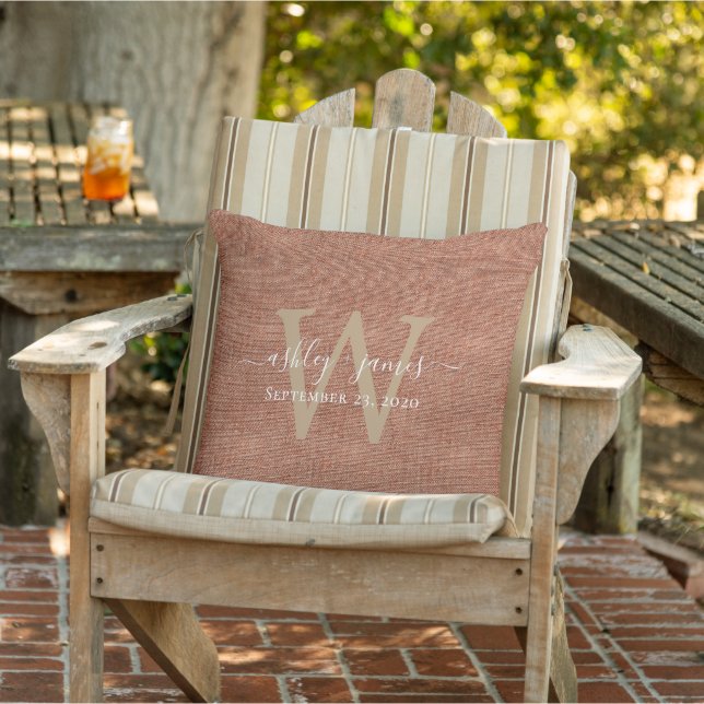 TerraCotta Linen Monogram Wedding Keepake Kissen (Stuhl )