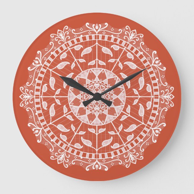 Terracotta Mandala Große Wanduhr (Vorderseite)