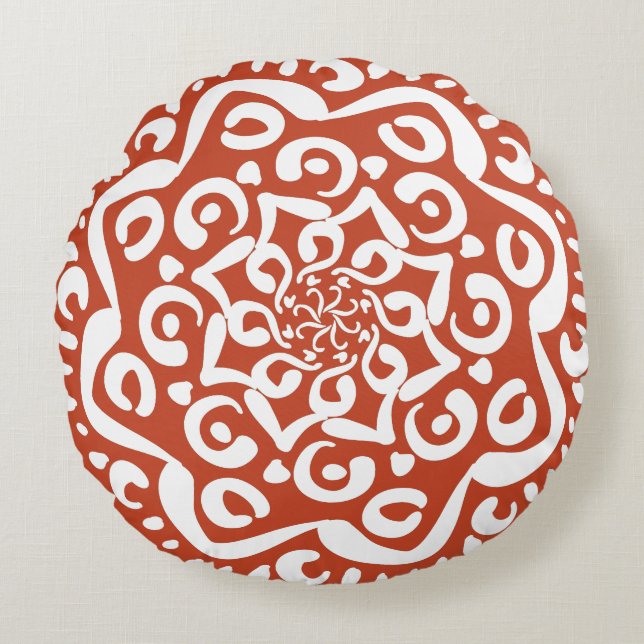 Terracotta Mandala Rundes Kissen (Vorderseite)