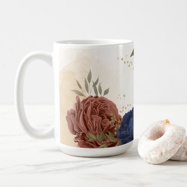 Terracotta Marine blaue Blumengrün Kaffeetasse (Mit Donut)