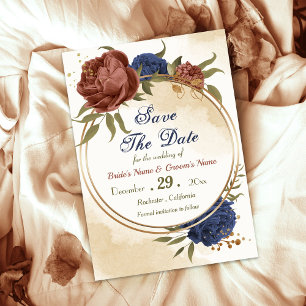 Terracotta Marine blaue Blumengrün Save The Date