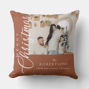 Terracotta Merry Christmas Foto Kissen