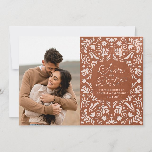 Terracotta Mexican Wedding Save the Date Postcard (Vorderseite)