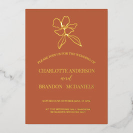 Terracotta Minimal Floral Wedding Gold Folieneinladung