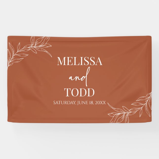 Terracotta Minimal Minimalistische Branch Leaf Wed Banner (Horizontal)