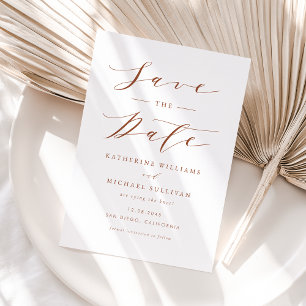 Terracotta Minimalistisch Dainty Script Wedding Save The Date
