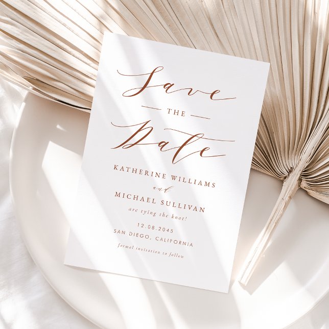 Terracotta Minimalistisch Dainty Script Wedding Save The Date (Von Creator hochgeladen)